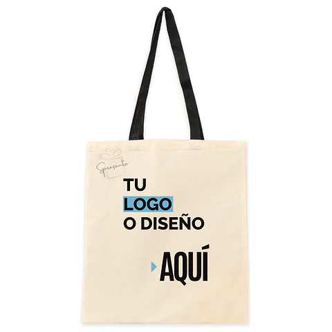 Bolsa Personalizada con Logo Por Mayor | Tote Bag Algodón M. Negro 42x38cm