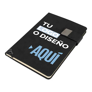 Cuaderno Deluxe Negro Personalizado con Logo A5 | Ecocuero