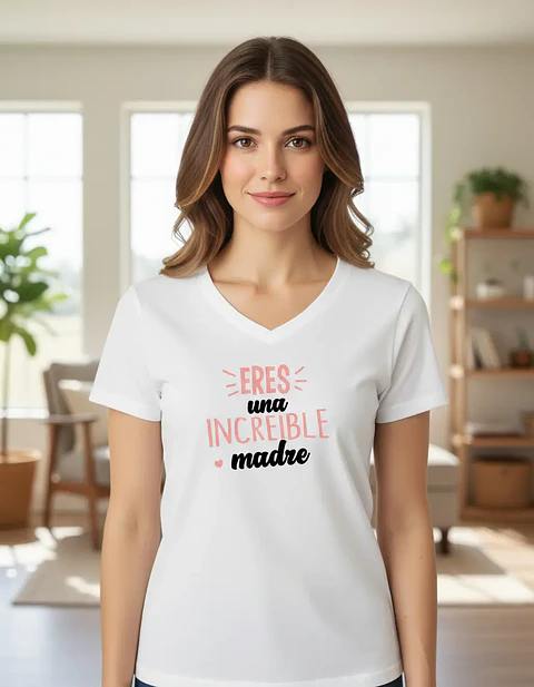 Playera estampada para dama cuello en V