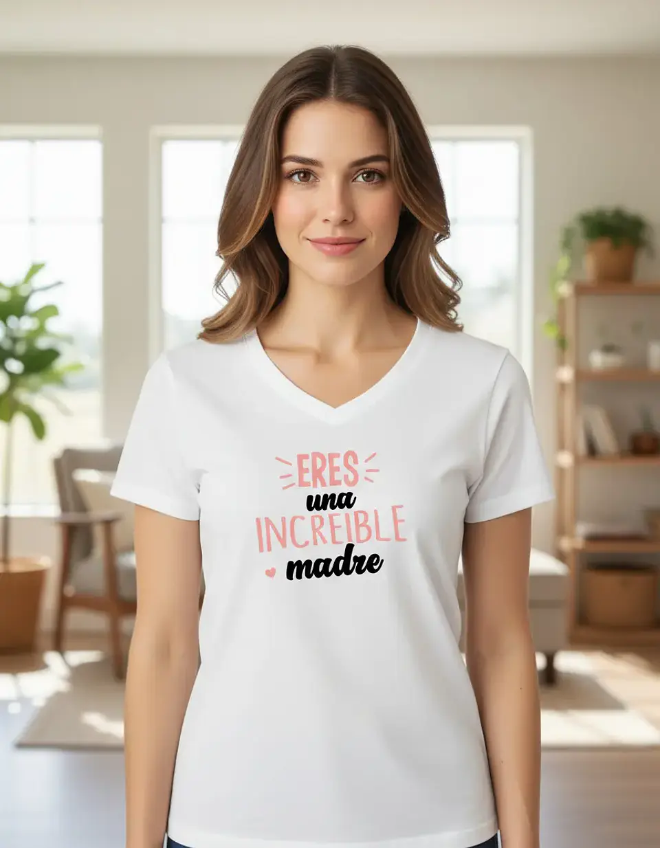 Playera estampada para dama cuello en V 1