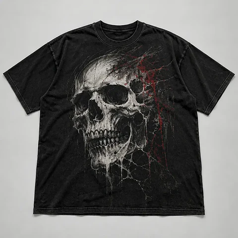Polera Calavera Lenta — algodón lavado, oversized