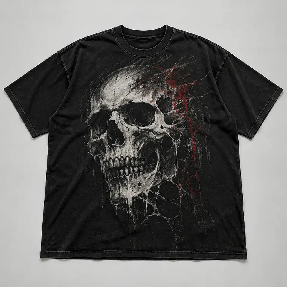 Polera Calavera Lenta — algodón lavado, oversized 1
