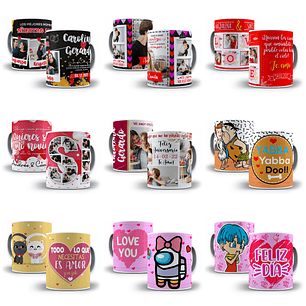 51 Diseños Plantillas Tazas y Cojines San Valentin Enamorados Editable + Png