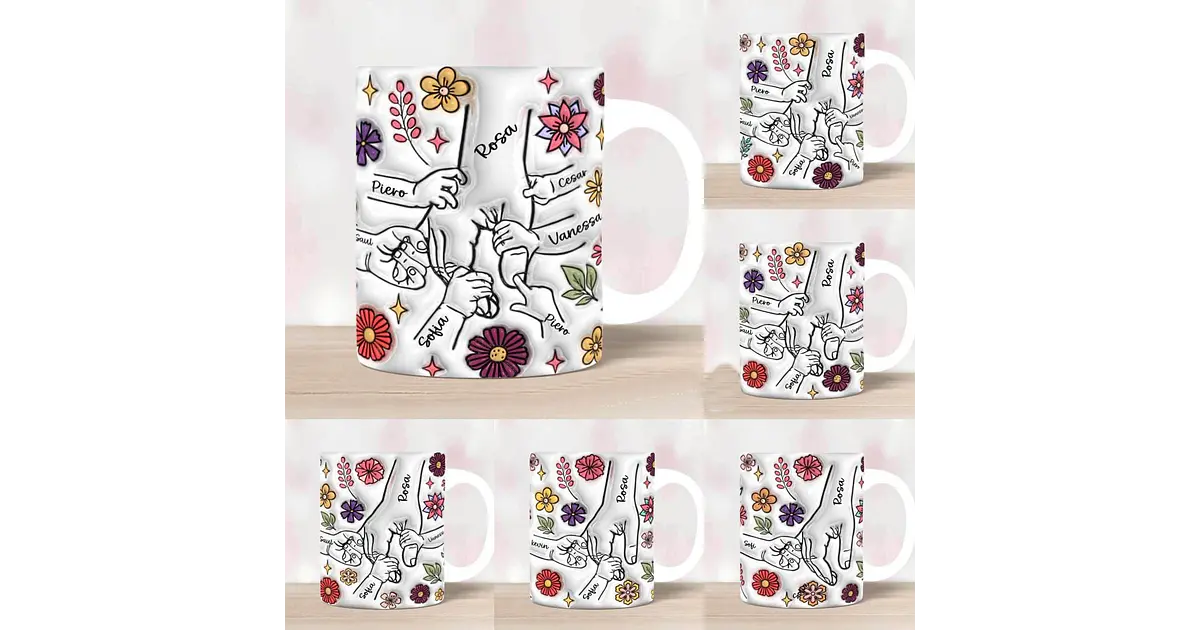 4 Diseños Plantillas Tazas Manos Mamá Hijos en Jpg