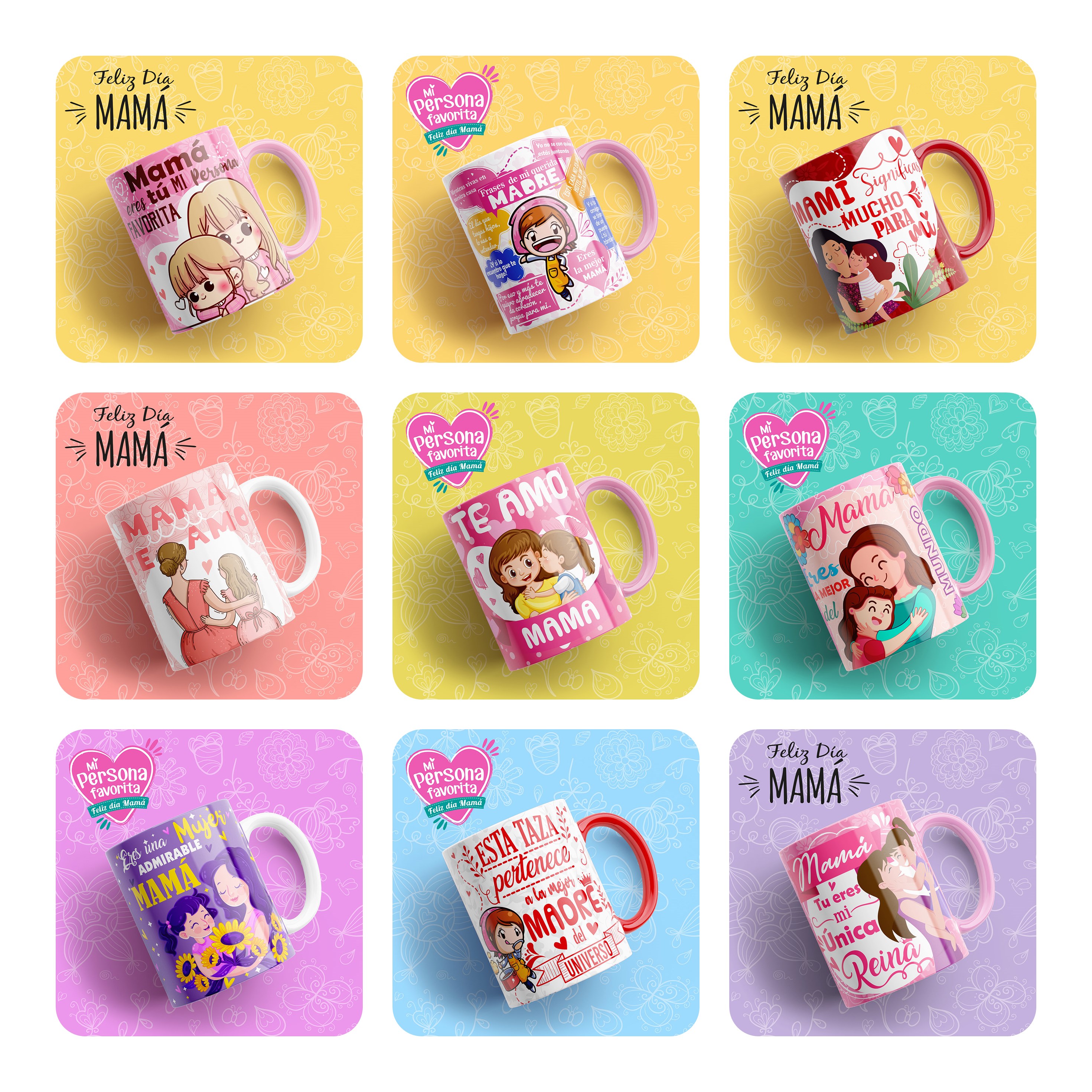 40 Diseños Plantillas Tazas Dia de La Madre Editable + Png