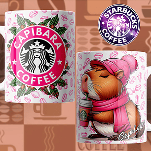 11 Diseños Plantillas Tazas Capibara Coffe Rosa Archivos Png