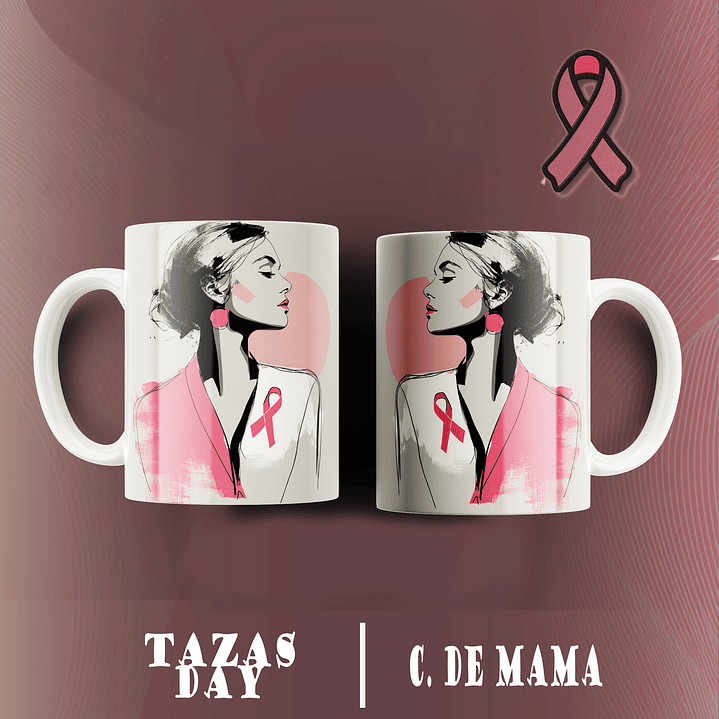 24 Diseños Plantillas Tazas Octubre Rosa Archivos PNG para Sublimación 6