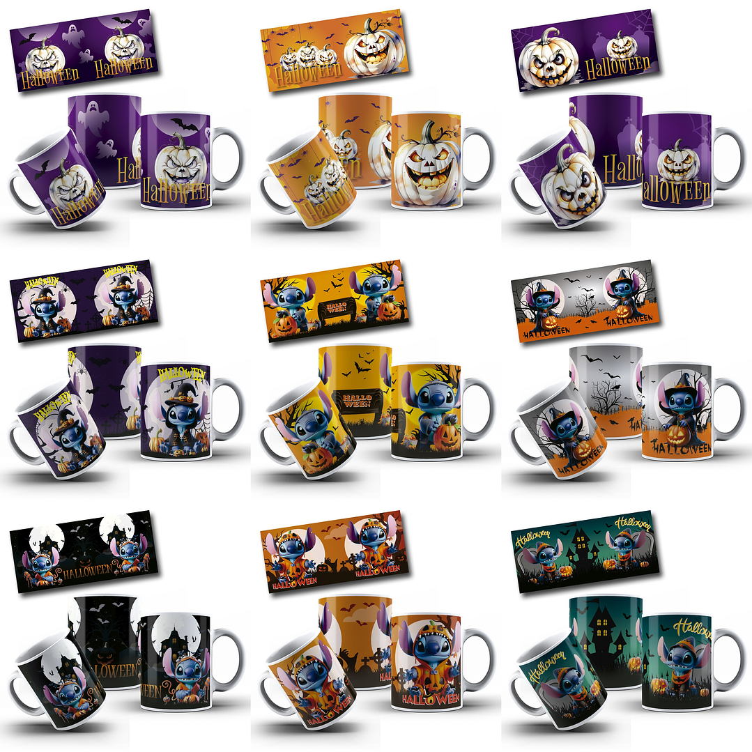 26 Diseños Plantillas Tazas Más Kit Digital Halloween Archivo en Jpg 3