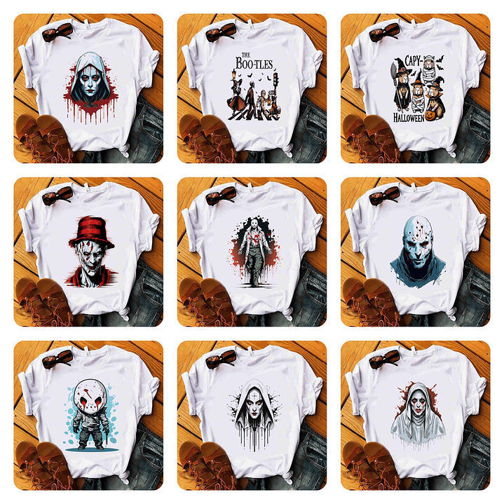 18 Diseños Plantillas Camiseta Poleras Terror Halloween Archivo Editable 1