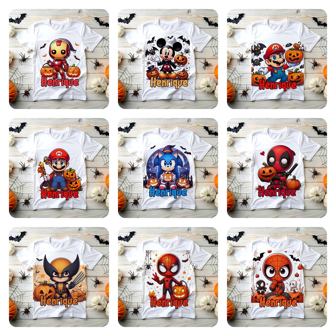 22 Diseños Plantillas Camiseta Poleras Personajes Infantil Halloween Archivo en Png 1