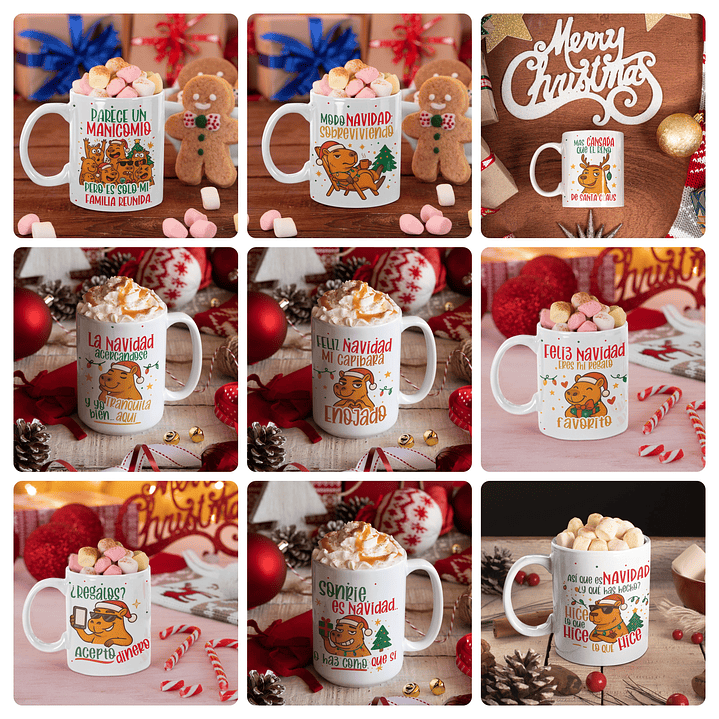 12 Diseños Plantillas Tazas Navidad Navideñas Capibara Archivos Corel Draw y Png  1