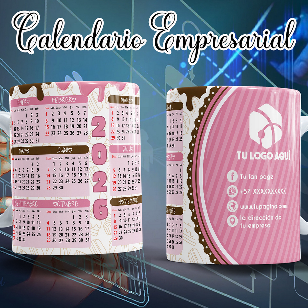 16 Diseños Plantillas Tazas Calendarios Empresarial 2026 Archivos Editables Photoshop 2