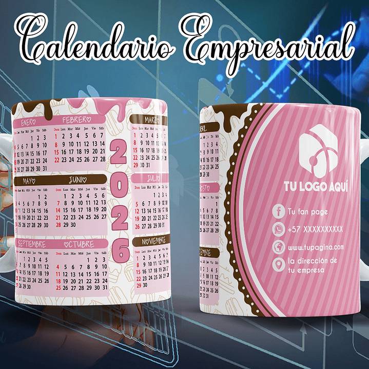 16 Diseños Plantillas Tazas Calendarios Empresarial 2026 Archivos Editables Photoshop 2