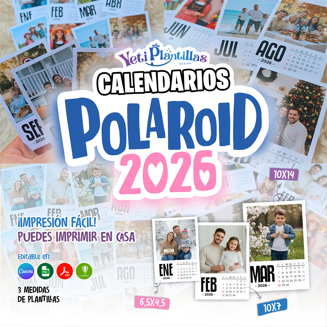 Pack Diseños Plantillas Polaroid 3 Medidas 2026 Calendario Archivos PNG PDF y Canva 1
