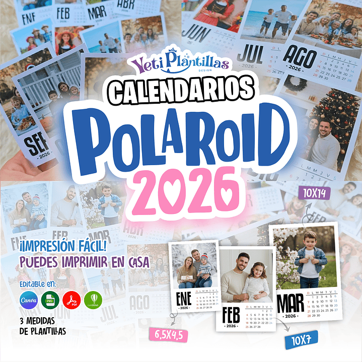 Pack Diseños Plantillas Polaroid 3 Medidas 2026 Calendario Archivos PNG PDF y Canva 1