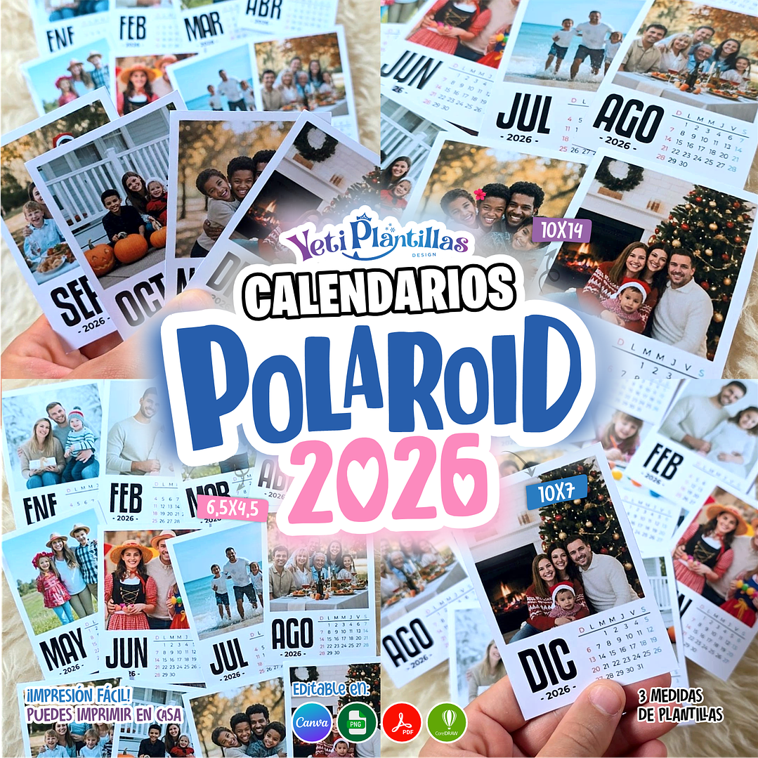 Pack Diseños Plantillas Polaroid 3 Medidas 2026 Calendario Archivos PNG PDF y Canva 3