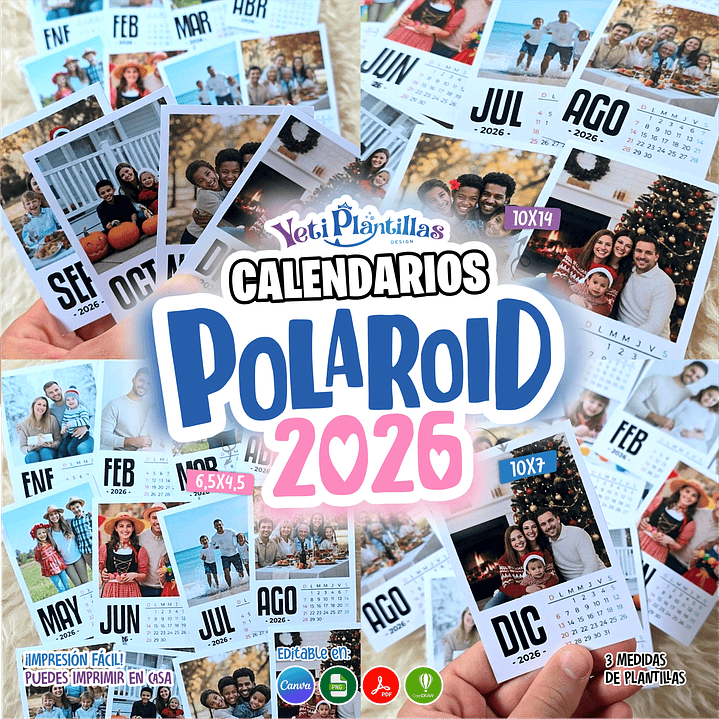 Pack Diseños Plantillas Polaroid 3 Medidas 2026 Calendario Archivos PNG PDF y Canva 3