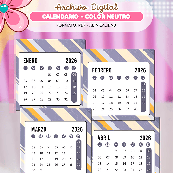 7 Pack de Tacos Calendarios 2026 Diseños Plantillas Archivos PDF 7