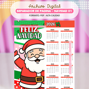 4 Diseños Plantillas Calendarios Separadores Navideños 2026 Archivos PDF