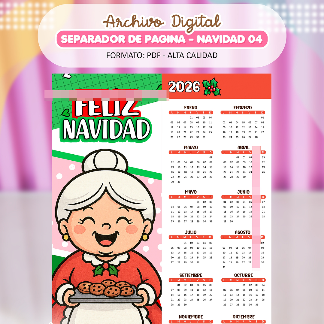4 Diseños Plantillas Calendarios Separadores Navideños 2026 Archivos PDF 2