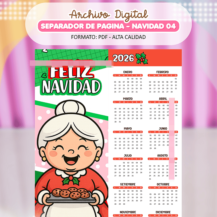 4 Diseños Plantillas Calendarios Separadores Navideños 2026 Archivos PDF 2