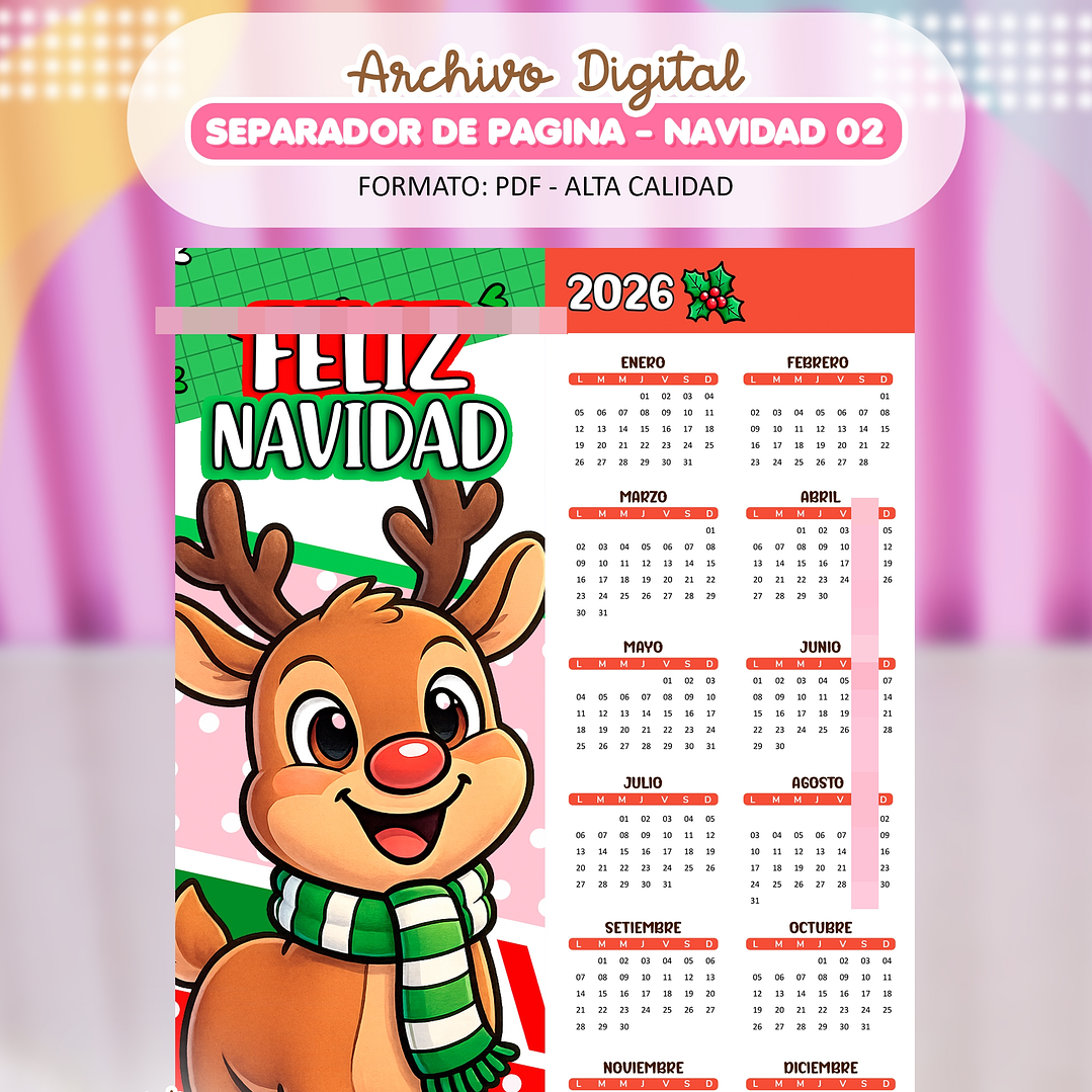 4 Diseños Plantillas Calendarios Separadores Navideños 2026 Archivos PDF 3