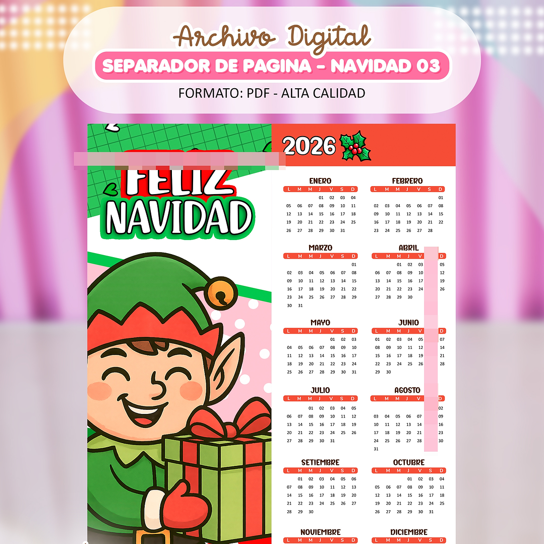 4 Diseños Plantillas Calendarios Separadores Navideños 2026 Archivos PDF 4