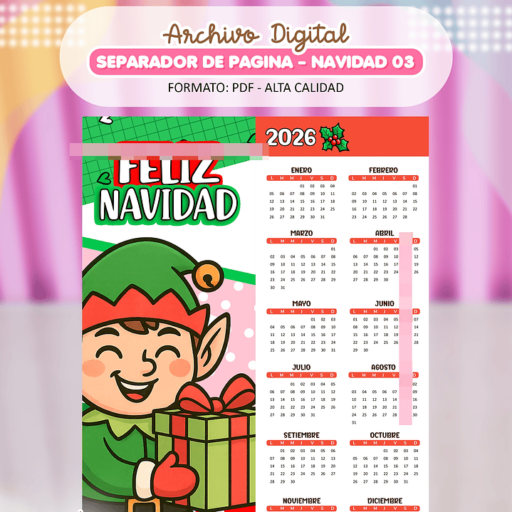 4 Diseños Plantillas Calendarios Separadores Navideños 2026 Archivos PDF 4