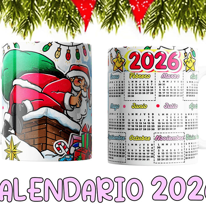 10 Diseños Plantillas Tazas Calendarios Cute navidad 2026 Editables PSD y Archivos PNG 2