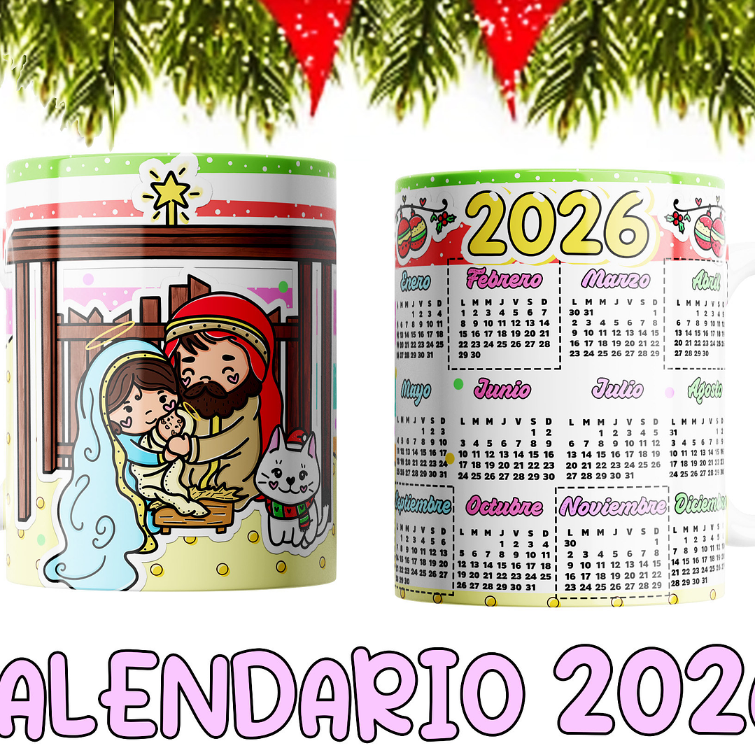 10 Diseños Plantillas Tazas Calendarios Cute navidad 2026 Editables PSD y Archivos PNG 3