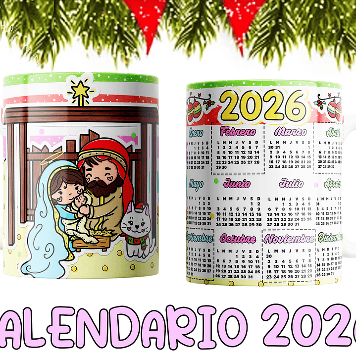 10 Diseños Plantillas Tazas Calendarios Cute navidad 2026 Editables PSD y Archivos PNG 3