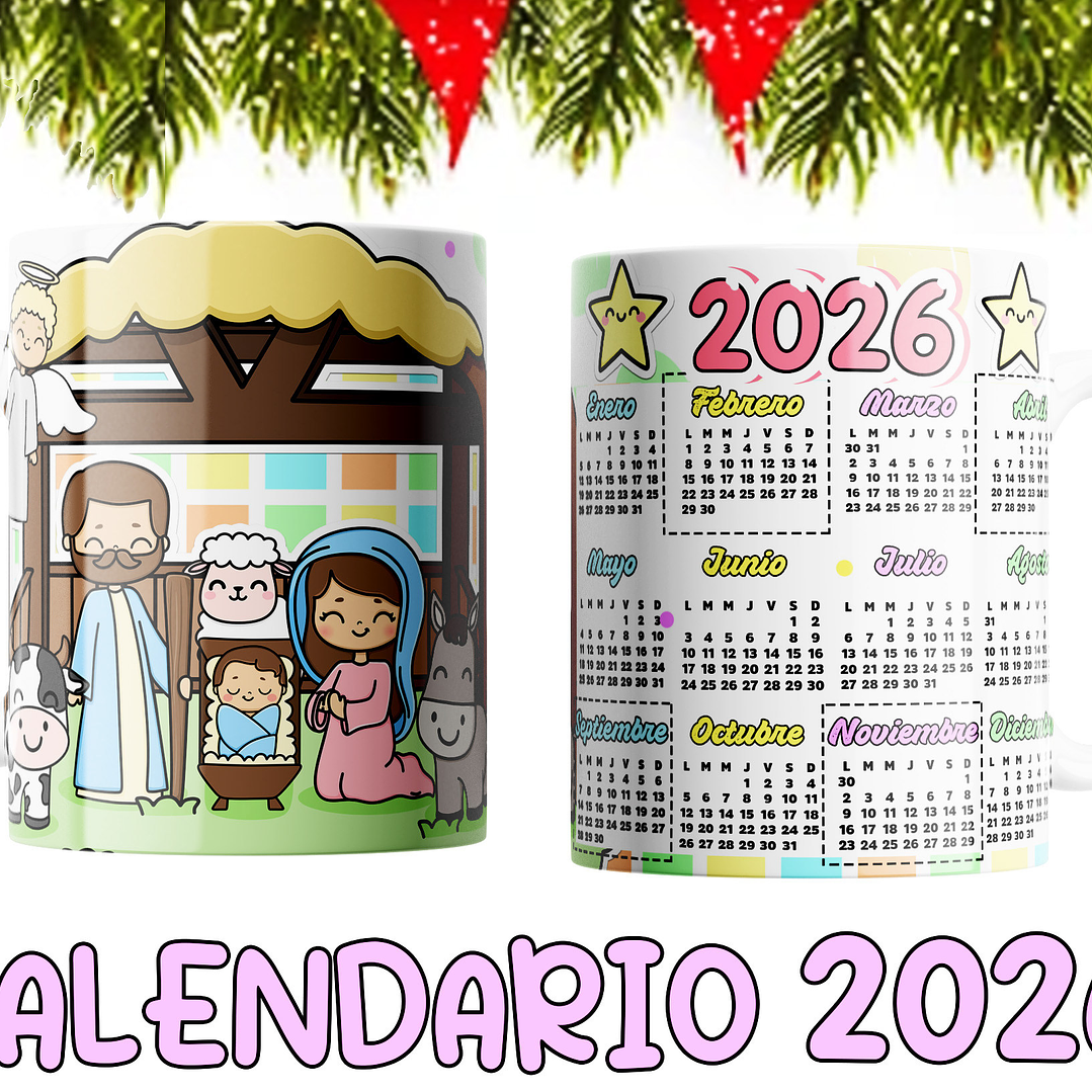 10 Diseños Plantillas Tazas Calendarios Cute navidad 2026 Editables PSD y Archivos PNG 4
