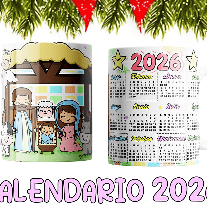 10 Diseños Plantillas Tazas Calendarios Cute navidad 2026 Editables PSD y Archivos PNG 4