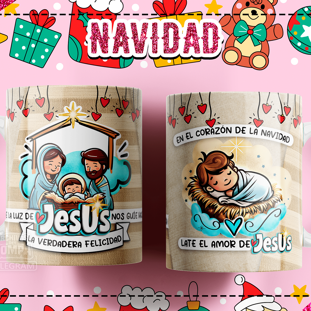 10 Diseños Plantillas Tazas Navidad Lindas Editables PSD y Archivos PNG 3