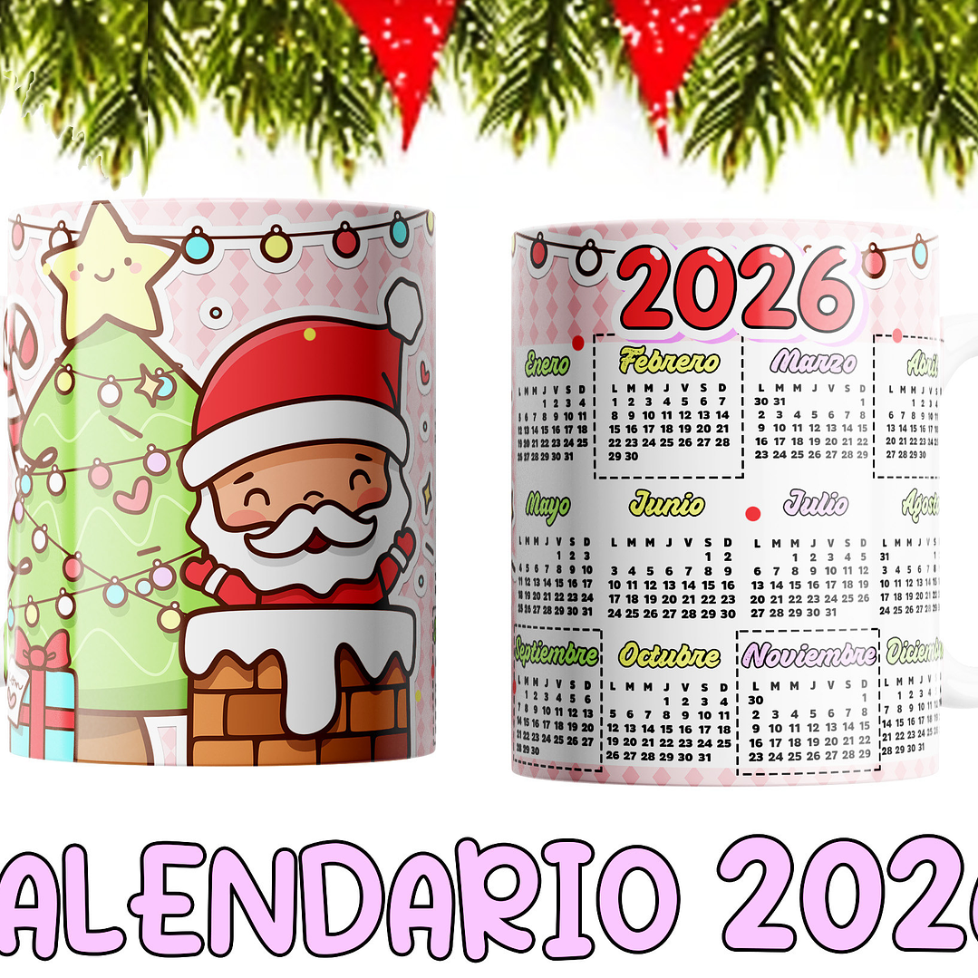 10 Diseños Plantillas Tazas Calendarios Cute navidad 2026 Editables PSD y Archivos PNG 6