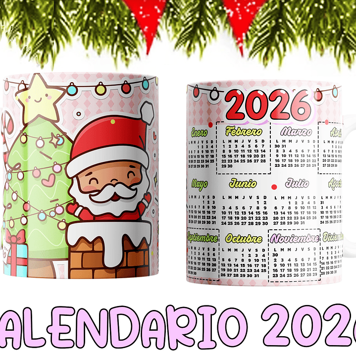 10 Diseños Plantillas Tazas Calendarios Cute navidad 2026 Editables PSD y Archivos PNG 6