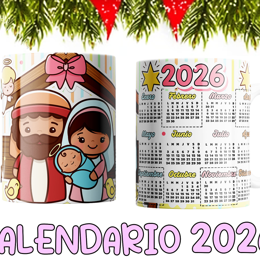 10 Diseños Plantillas Tazas Calendarios Cute navidad 2026 Editables PSD y Archivos PNG 7