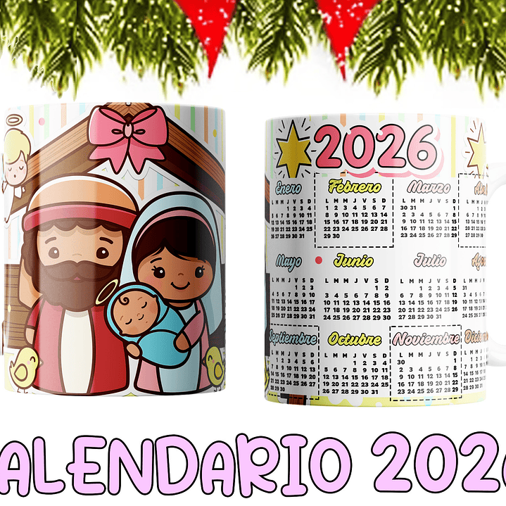 10 Diseños Plantillas Tazas Calendarios Cute navidad 2026 Editables PSD y Archivos PNG 7