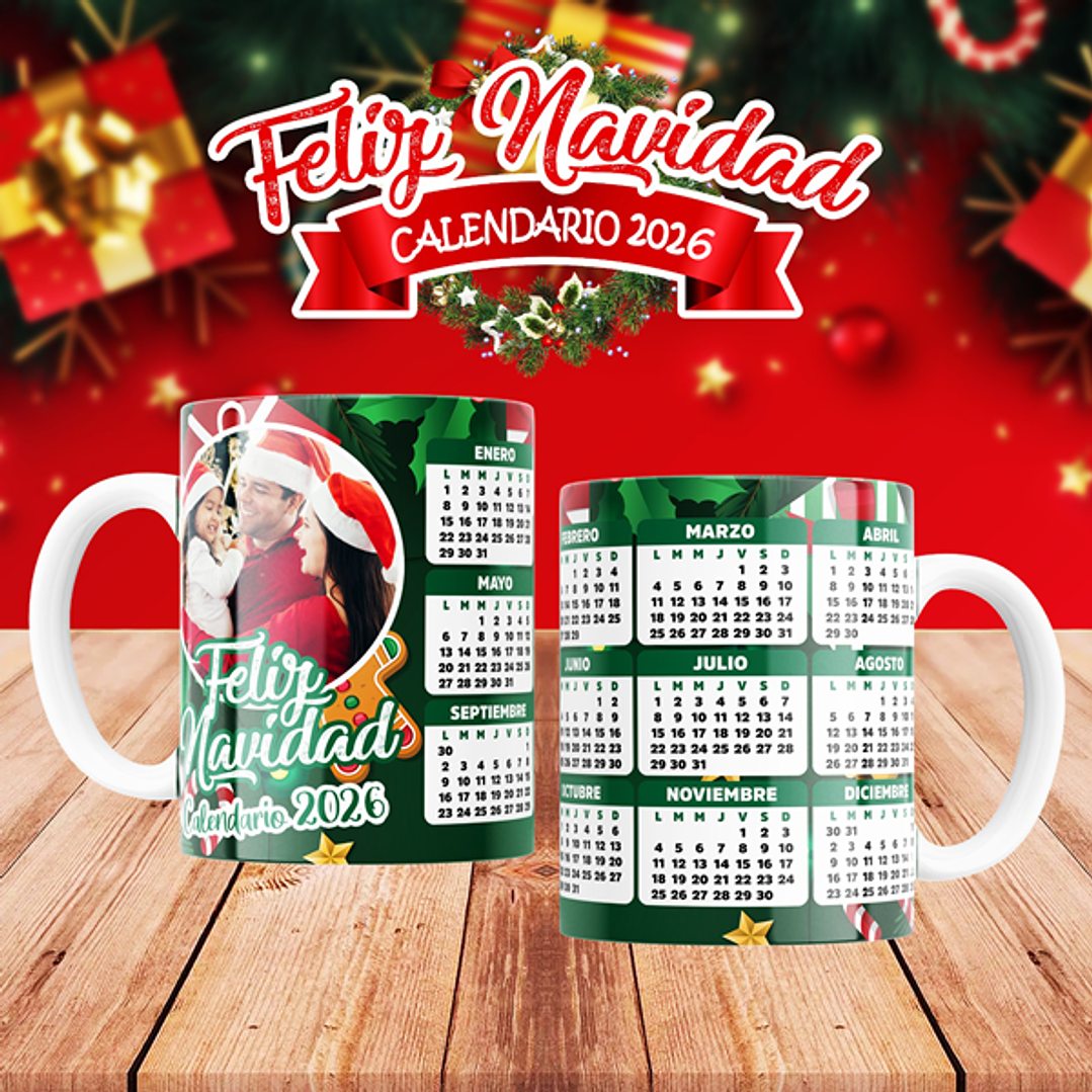 10 Diseños Plantillas Tazas Calendarios Navidad 4 2026 Archivos Editables Psd y PNG 9