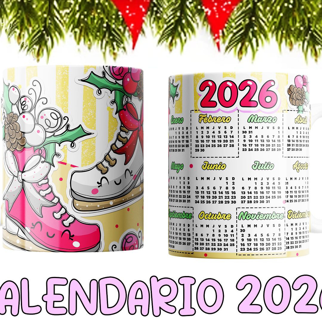 10 Diseños Plantillas Tazas Calendarios Cute navidad 2026 Editables PSD y Archivos PNG 8