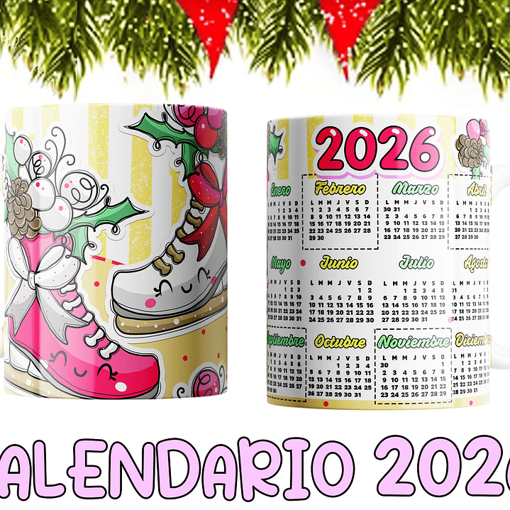 10 Diseños Plantillas Tazas Calendarios Cute navidad 2026 Editables PSD y Archivos PNG 8