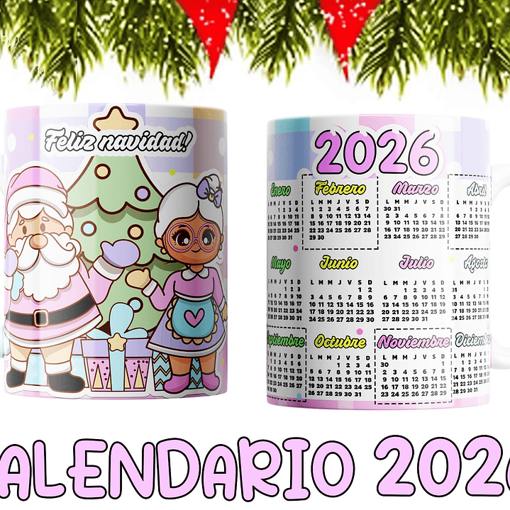 10 Diseños Plantillas Tazas Calendarios Cute navidad 2026 Editables PSD y Archivos PNG 9