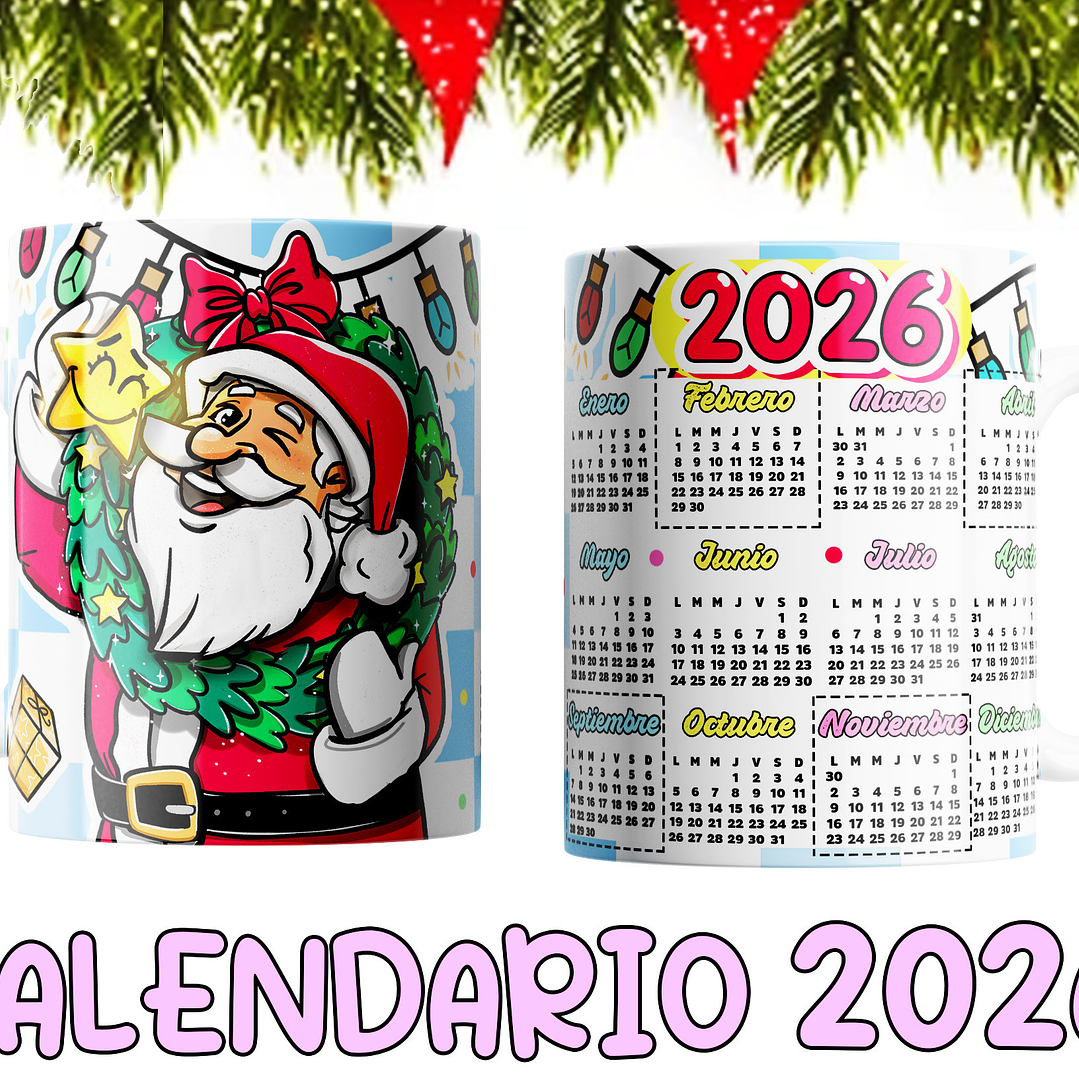 10 Diseños Plantillas Tazas Calendarios Cute navidad 2026 Editables PSD y Archivos PNG 10