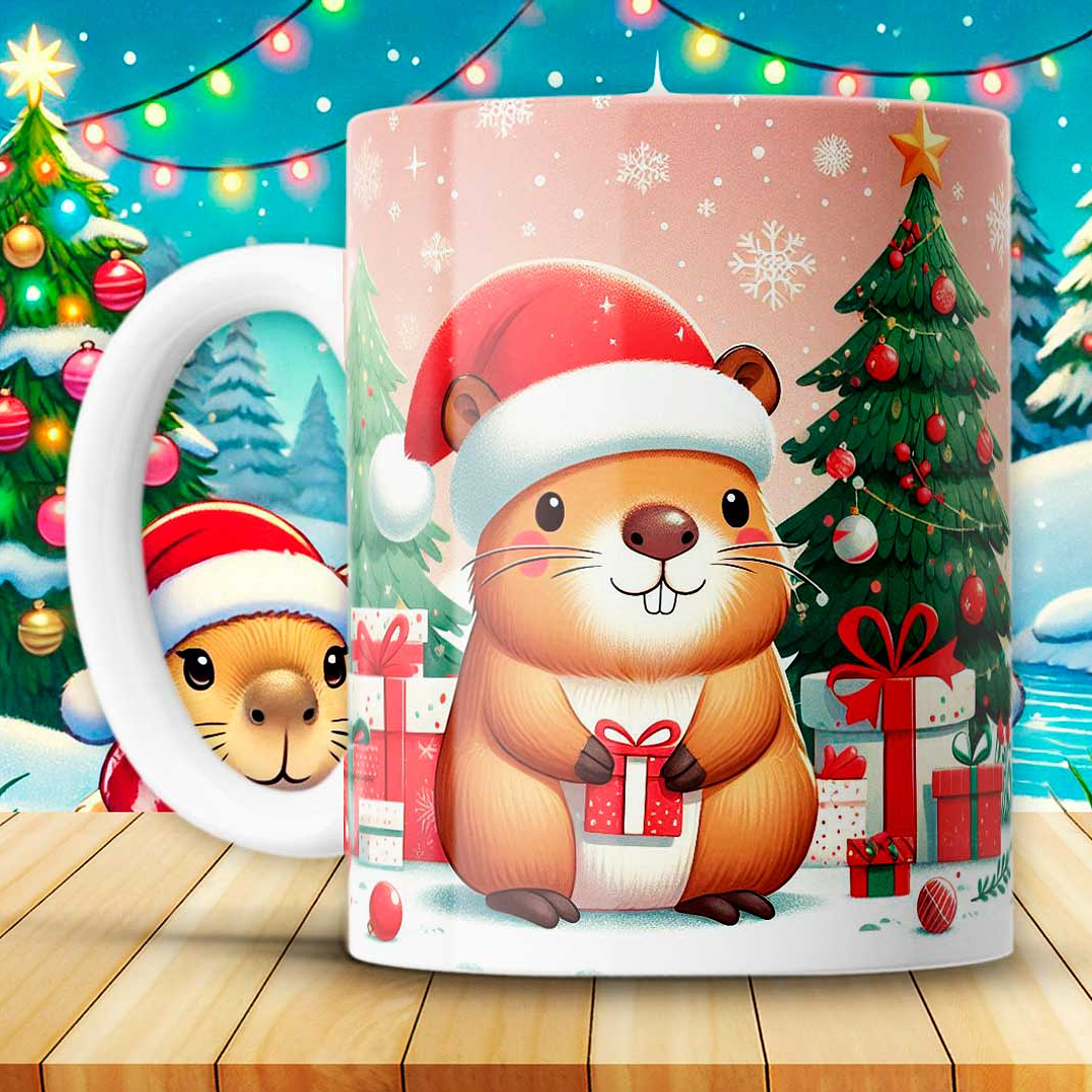 12 Diseños Plantillas Tazas Capibara Navidad Archivos JPG 1