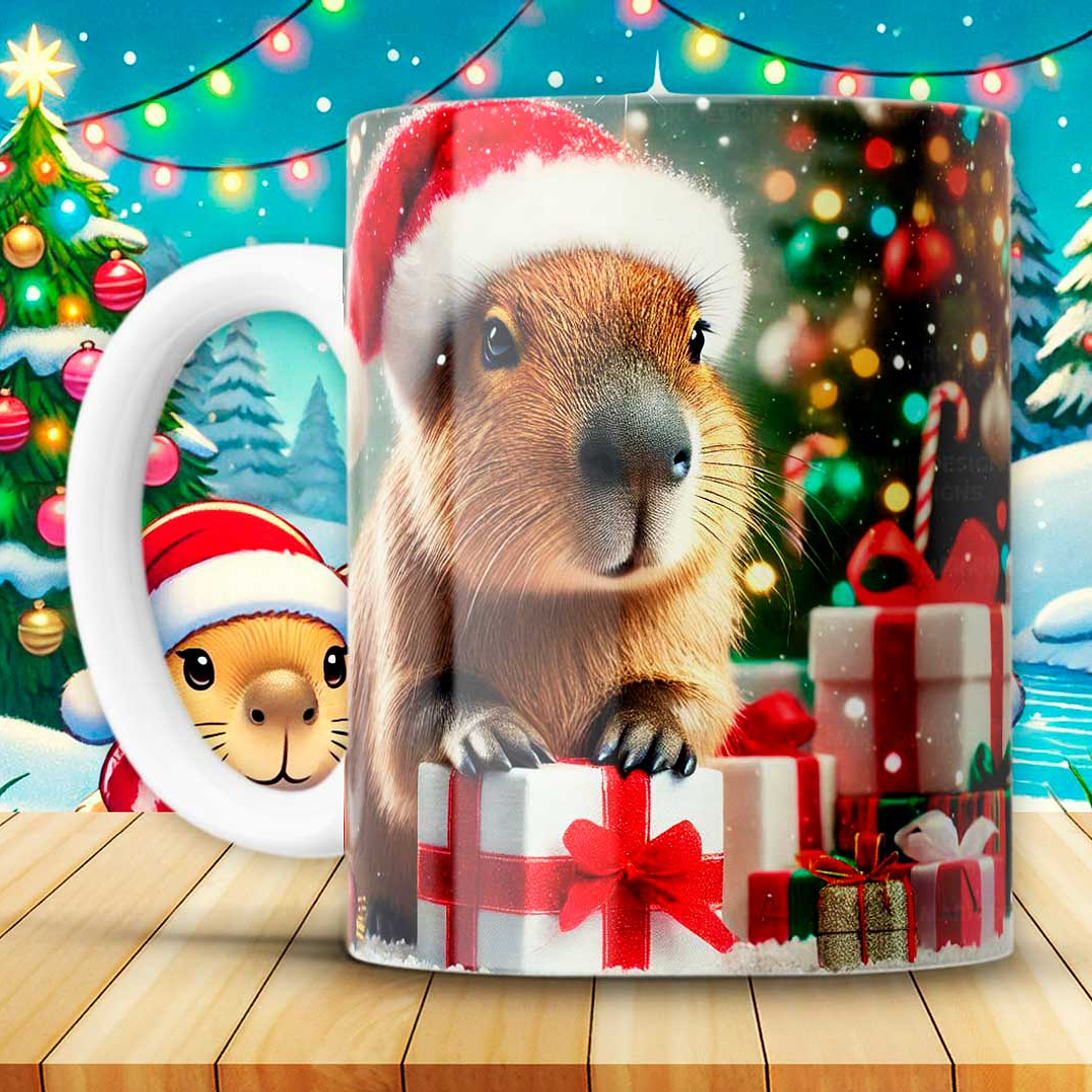 12 Diseños Plantillas Tazas Capibara Navidad Archivos JPG 3