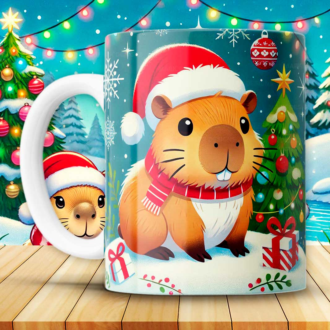 12 Diseños Plantillas Tazas Capibara Navidad Archivos JPG 4