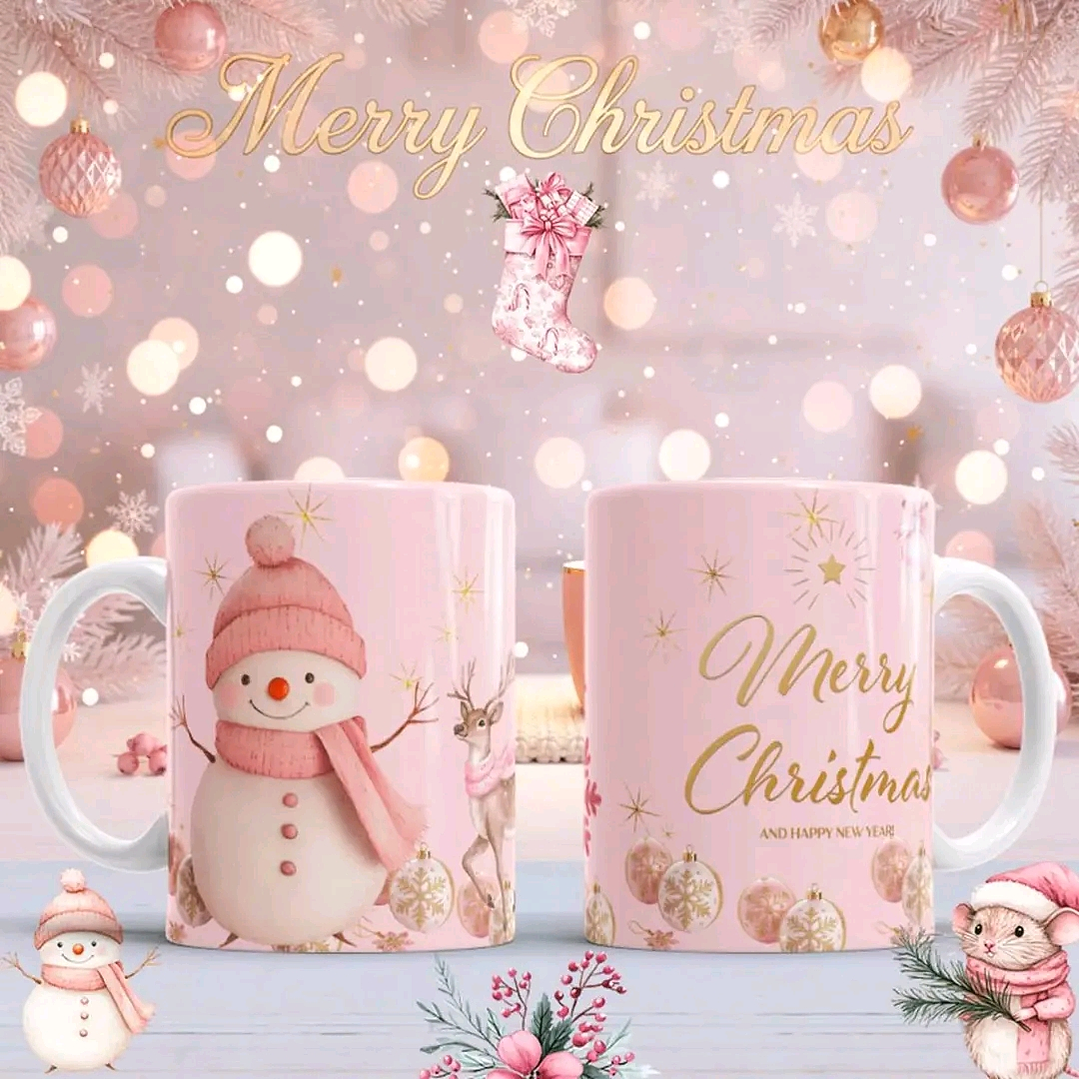 10 Diseños Plantillas Tazas Navidad Rosa Archivos PNG 1