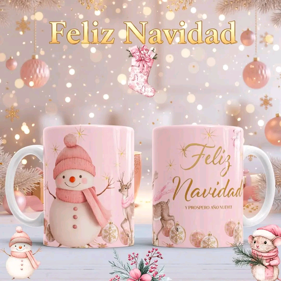 10 Diseños Plantillas Tazas Navidad Rosa Archivos PNG 2