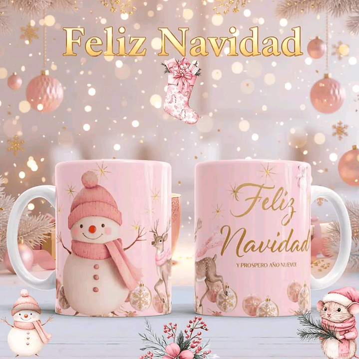10 Diseños Plantillas Tazas Navidad Rosa Archivos PNG 2
