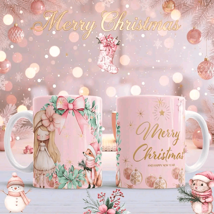 10 Diseños Plantillas Tazas Navidad Rosa Archivos PNG 3